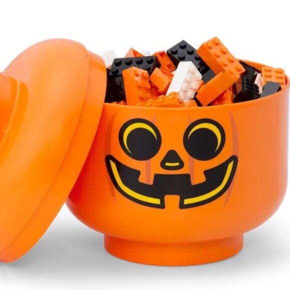 NIB Lego Small 7 in Halloween Pumpkin Jack o' Lantern Storage Head Candy Holder - Picture 3 of 6